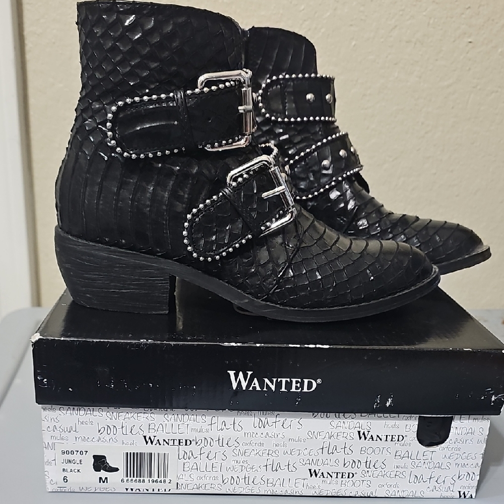 Wanted Textured Black Ankle Booties
